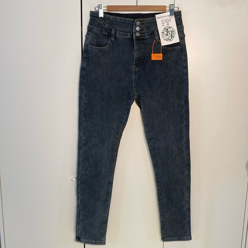 Fashion jeans fleece interior stretch jeans 32
